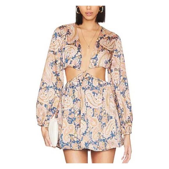 More To Come - Rosalinda Cut Out Long Sleeve Mini Dress in Blue & Orange - Picture 4 of 4